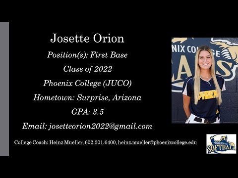 Josette Orion Softball Skills Video - First Base - Class of 2022 JUCO