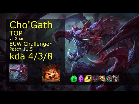 Cho'Gath vs Gnar Top - EUW Challenger 4/3/8 Patch 11.5 Gameplay