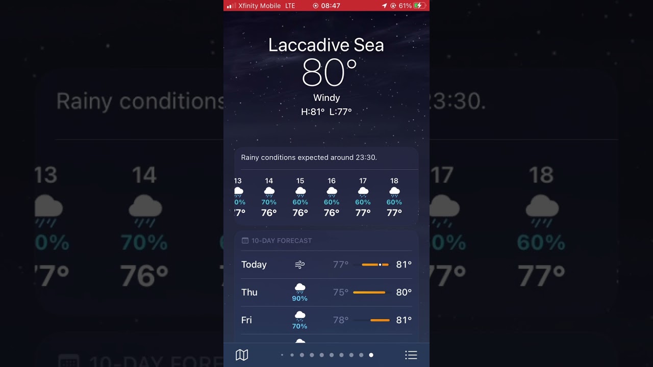 Windy (Night) Scene on IOS weather app