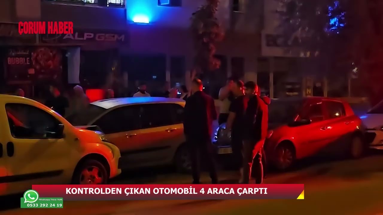 Kontrolden çıkan otomobil park halindeki 4 aracı biçti