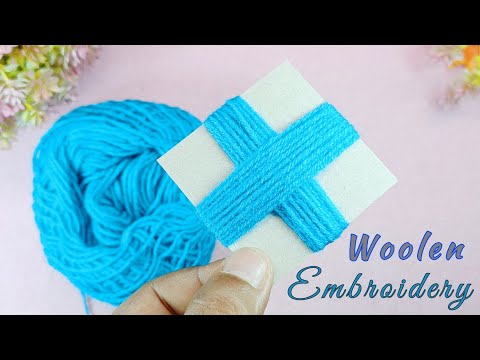 Amazing Woolen Flower Craft Ideas with Paper piece - Easy Woolen Flower - Hand Embroidery Trick