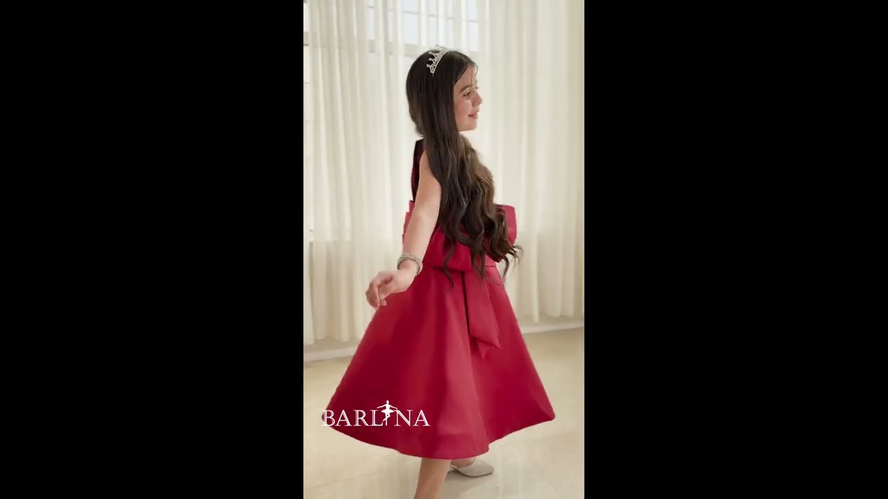 فستان بناتي عنابي بحزام عريض كلاسيكي - سنة