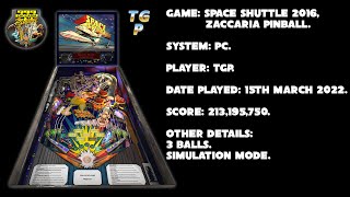 Space Shuttle 2016 - Zaccaria Pinball - Simulation mode, 3 balls - 213,195,750 points.