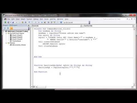 Excel 2010 VBA Tutorial 78   ADODB   SQL Input Validation
