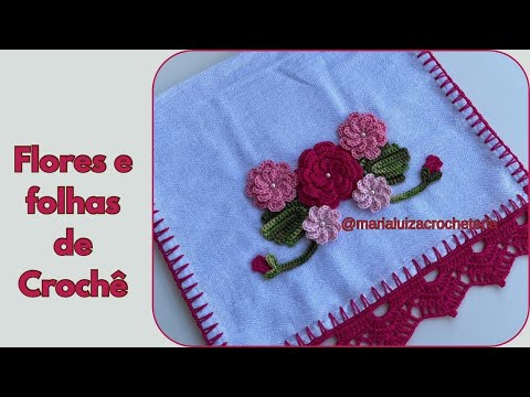 Decoração de pano de prato de crochê - composição de flores para aplicação #crochet
