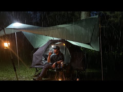 BEST HEAVY RAIN VIDEO‼ SOLO CAMPING IN HEAVY RAIN AND THUNDERSTORMS - RELAXING RAIN