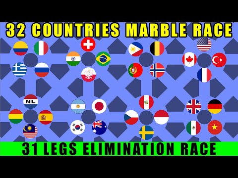 32 Countries Elimination Marble Race with 31 legs / Marble Race King