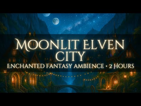 Moonlit Elven City | Enchanted Fantasy Ambience by the Waterfall – Gentle Night Sounds (2 Hours)