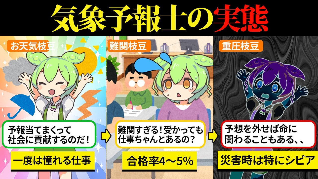 お天気お姉さんに憧れて気象予報士になってみたけど、少しのミスが命に関わることもある過酷な仕事だった…【ずんだもん&ゆっくり解説】