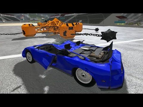 BeamNG Drive!!--Large Spinner with Ball and Chain VS Cars