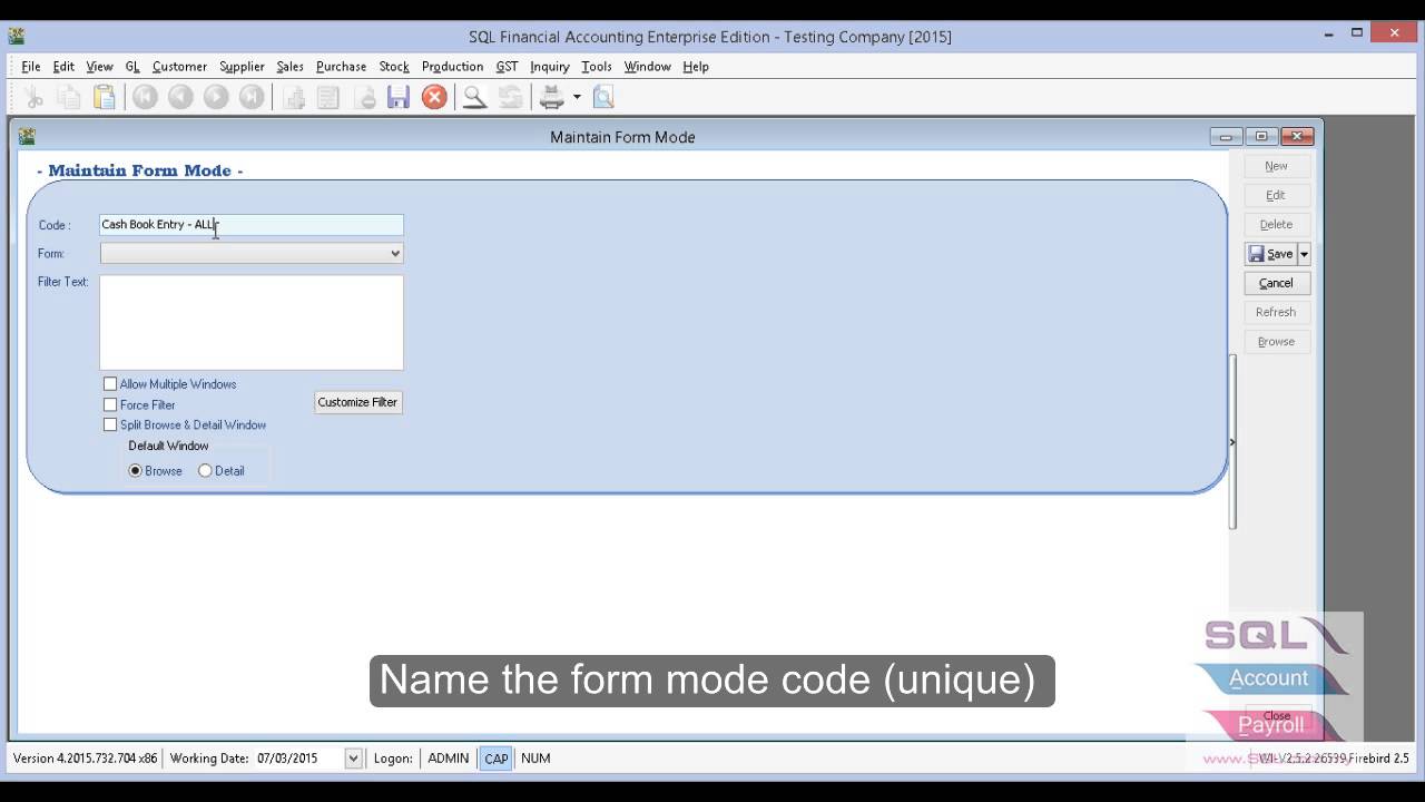 Setting FormMode RunningNo
