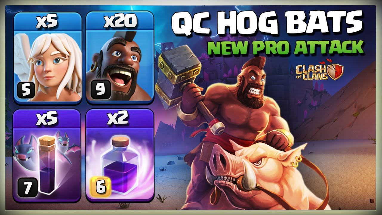 Th12 Queen Charge Hog Riders Attack Strategy | Th12 Hog Bat | Th12 Hogs Attack | Clash of Clans coc