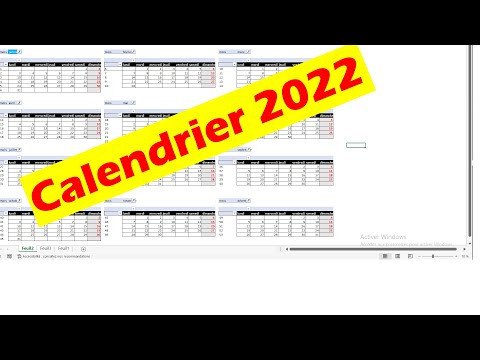 Calendrier 2022 sur excel