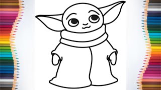 How to Paint Baby Yoda Coloring Page | Painting for Kids, Toddlers - 4K 60FPS