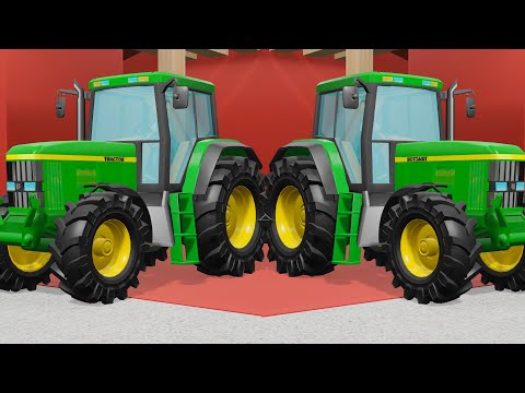 Variously Colored Tractors on an Animated Farm  and Farm Work in the Fairy Tale Compilation