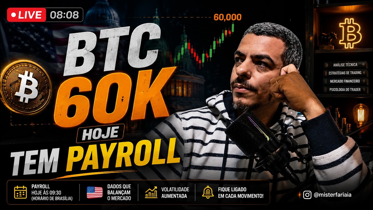 Bitcoin 60k - Se Preparem para o PAYROLL  - Bolha IA Ações Mercados e ETFs - Day Trade Cripto