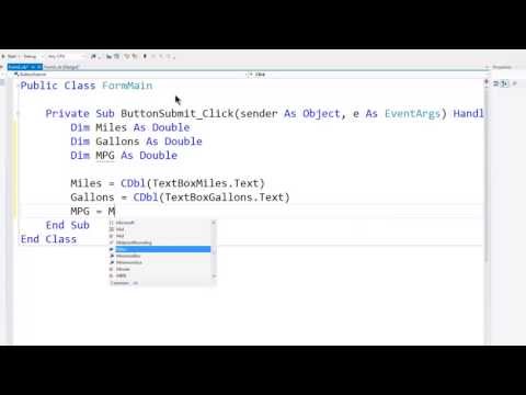 VB Express 2012 Desktop Tutorial 4 - MPG Calculator - Variables - User Input - Conversion