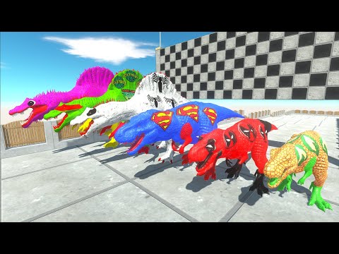 3 Spinosaurus vs 3 T-Rex Superhero Hunting Found Jurassic World Evolution - Dinosaurs Race Champions