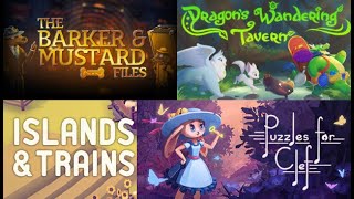 The Barker & Mustard Files, Dragon's Wandering Tavern, Island & Trains and Puzzles for Clef