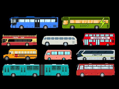 Buses 2 | 8-Bit Pixel Art: School Bus, Shuttle, Minibus, Double Decker & More
