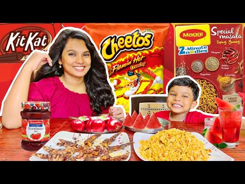 🍎EATING ONLY RED COLOUR FOOD FOR 24 HOURS😍CHALLENGE|KUNJAPPAN