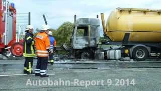 preview picture of video 'Schwarmstedt: Schwerer LKW-Unfall auf der A7 - Fahrerkabine in Flammen (09.09.2014)'