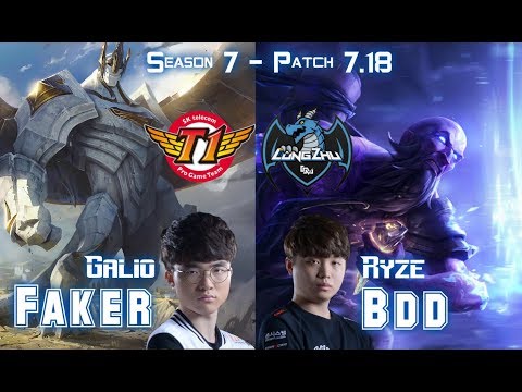 SKT T1 Faker GALIO vs LZ BDD RYZE Mid - Patch 7.18 KR Ranked