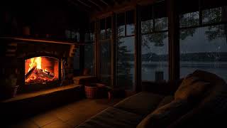 Cozy Cabin with Fireplace | Rain Sounds for Restful Sleep and Relax
