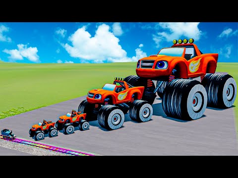 Big & Small Blaze and Monster Machines vs Trains vs Deadly Traps – BeamNG.drive!