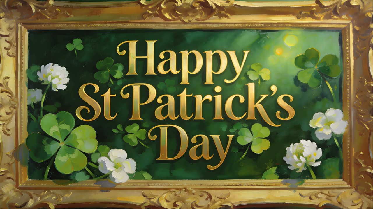 Happy St. Patrick’s Day Shamrock Art 🍀 4K Framed TV Display | Lucky Clover leaf Oil Painting Decor