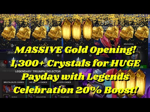 MASSIVE Gold Opening! 1,300+ Crystals for HUGE Payday with Legends Celebration 20% Boost! - MCOC