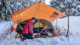 HEAVY SNOW Camping - Heavy Rain - Camping Alone
