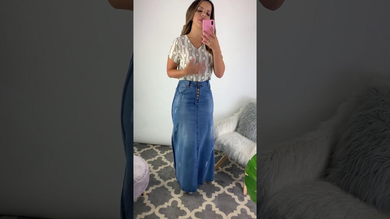 Watch Now Saia Jeans Longa Destroyed Com Bolsos Moda Evangélica Saia Jeans Longa Destroyed Com Bolsos Moda Evangélica