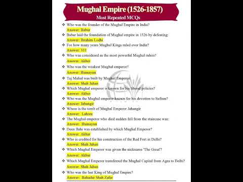 Mughal Empire (1526-1857) - Quiz Questions and Answers #shorts #fpsc #spsc #shortsvideo