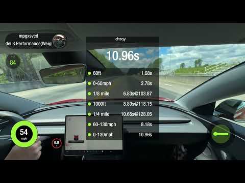 10.65 @ 128 mph 1/4 Mile Highland Tesla Model 3 Performance