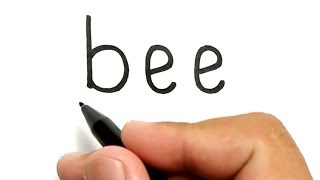 VERY EASY, How to turn words BEE into cartoon for kids / how to draw bee