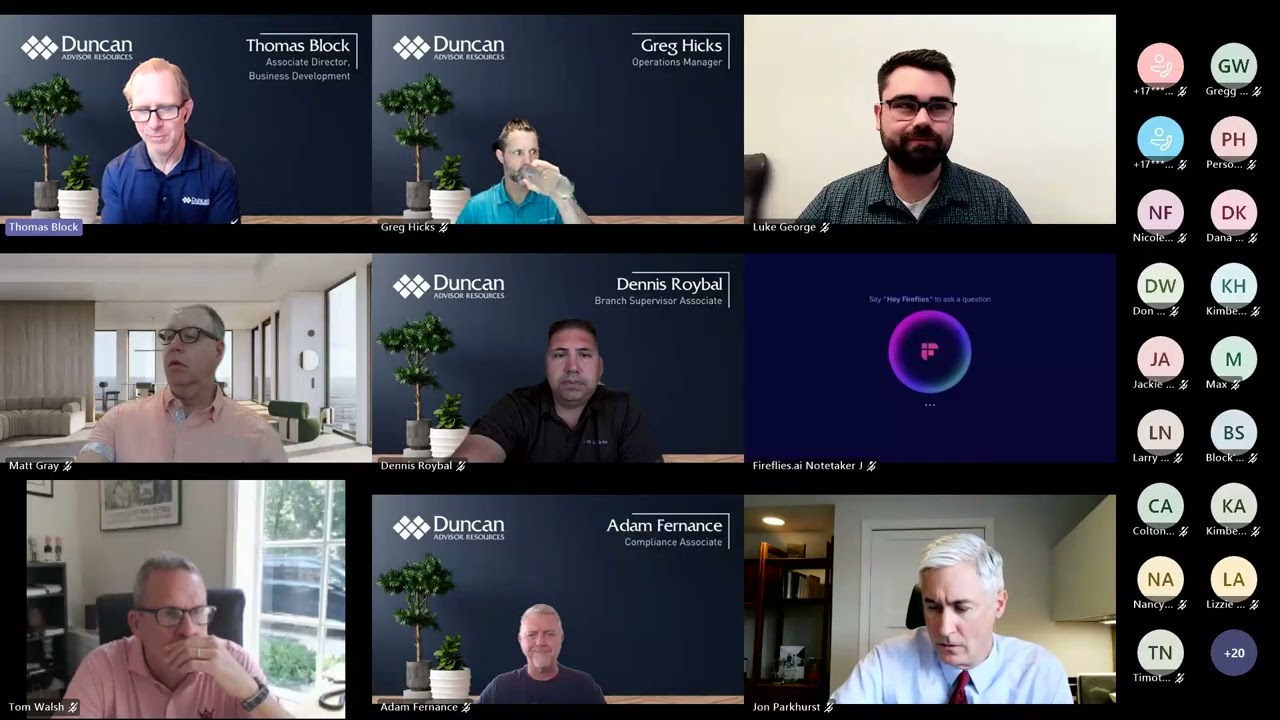 07/15/26 Compliance: Common NIGO's, On-screen Demo: Email Encryption with the S-word; Business: Roth Conversion Strategy/Investment, Wealthtender, Ignite Dinner; Presentation: Robert from BNY
