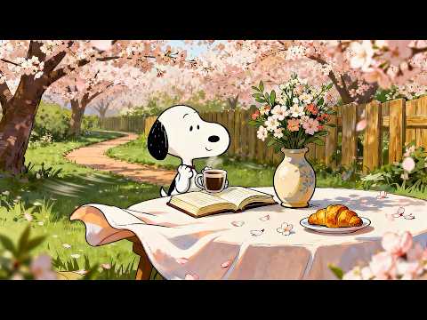 Spring Café Jazz with Snoopy ☕ Soft Piano and Jazz Music for Study, Work and Relaxation