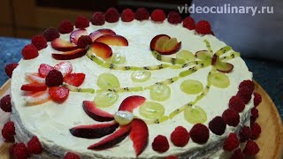 Смотреть онлайн Вкусный торт с творожным кремом, готовим дома