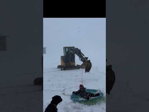 Swinging the family in the snow with the excavator! #family #2024 #snow #short  #country
