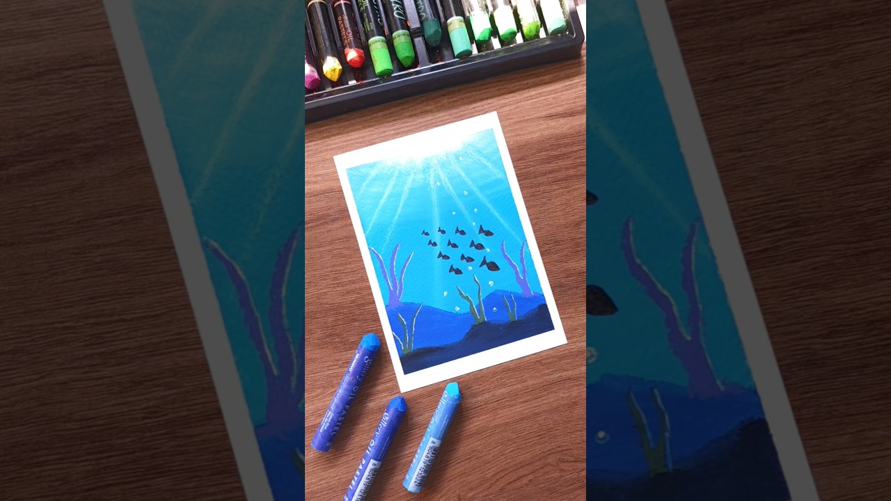 Underwater Scenary Drawing | Oil Pastel Art Tutorial #drawingtechniques #oilpastel #artshorts