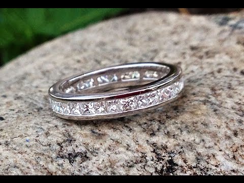 1 carat Princess Cut Full Eternity Diamond Wedding Band in 18K White Gold