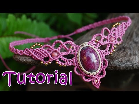 How to make macrame necklace with stone-Tutorial choker necklace-สอนถักสร้อยคอเชือกเทียน