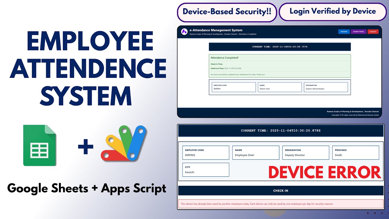 Attendance System with Device-Based Security Using Google Sheets & Apps Script | E9