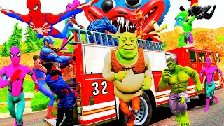 Shrek Chạy Xe Ô Tô Cứu Hỏa Cùng Siêu Nhân Khổng Lồ, GTA V Cars Avengers Family VS Hulk || tmphuong
