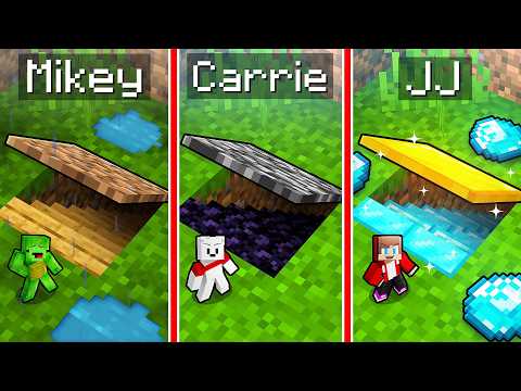 JJ vs Mikey vs Carrie: TINY UNDERGROUND BASE BATTLE in Minecraft - Maizen