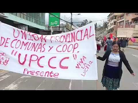 Marcha de la Unión de Comunas y Cooperativas Indígenas del Cañar UPCCC, en Azogues