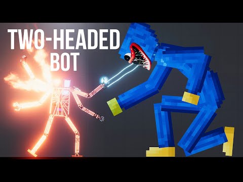 Giga Huggy Wuggy vs Two-Headed Heat & Freeze Bot - People Playground 1.22