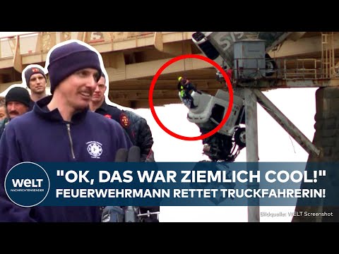 USA: Waghalsige Rettung!  "In dem Moment denkt man nicht nach!" Feuerwehrmann rettet Truckerin!