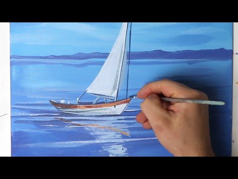 Sea boat Painting Art / Acrylic / Easy Sea boat Landscape Painting